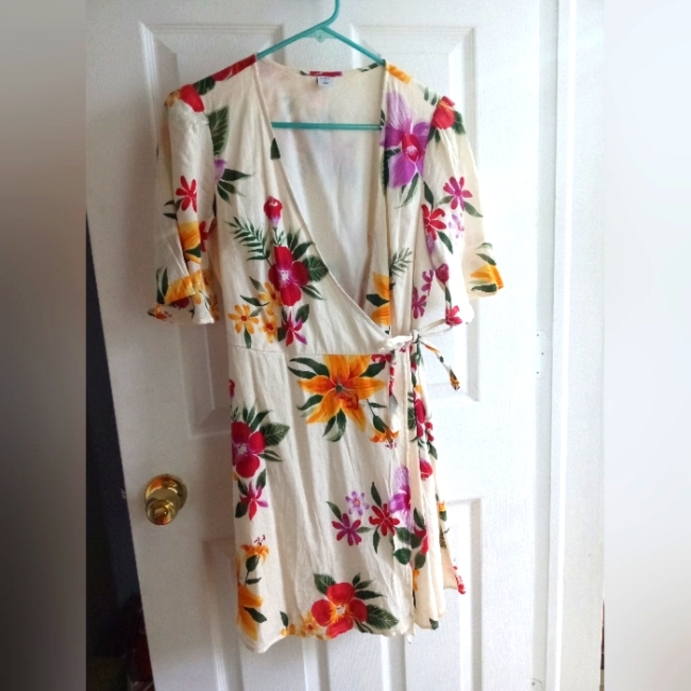 Linen Floral Wrap Dress